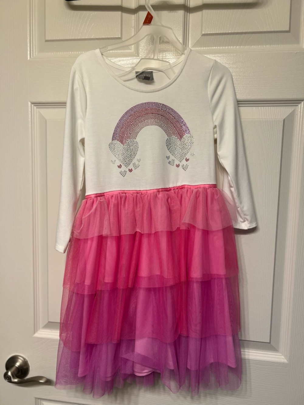 White & Pink Rainbow Heart Tulle Dress